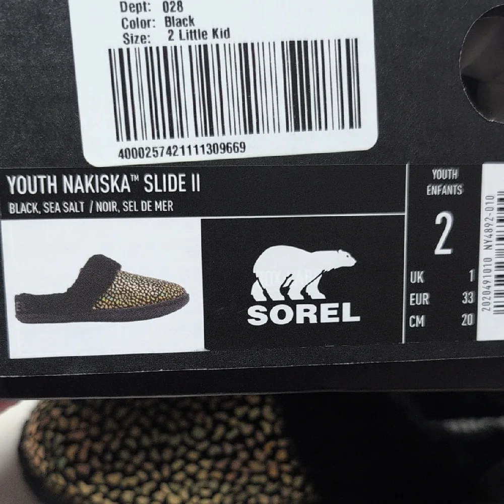 Sorel Nakiska Slide II Iridescent & Black Suede Slippers Youth Size 2